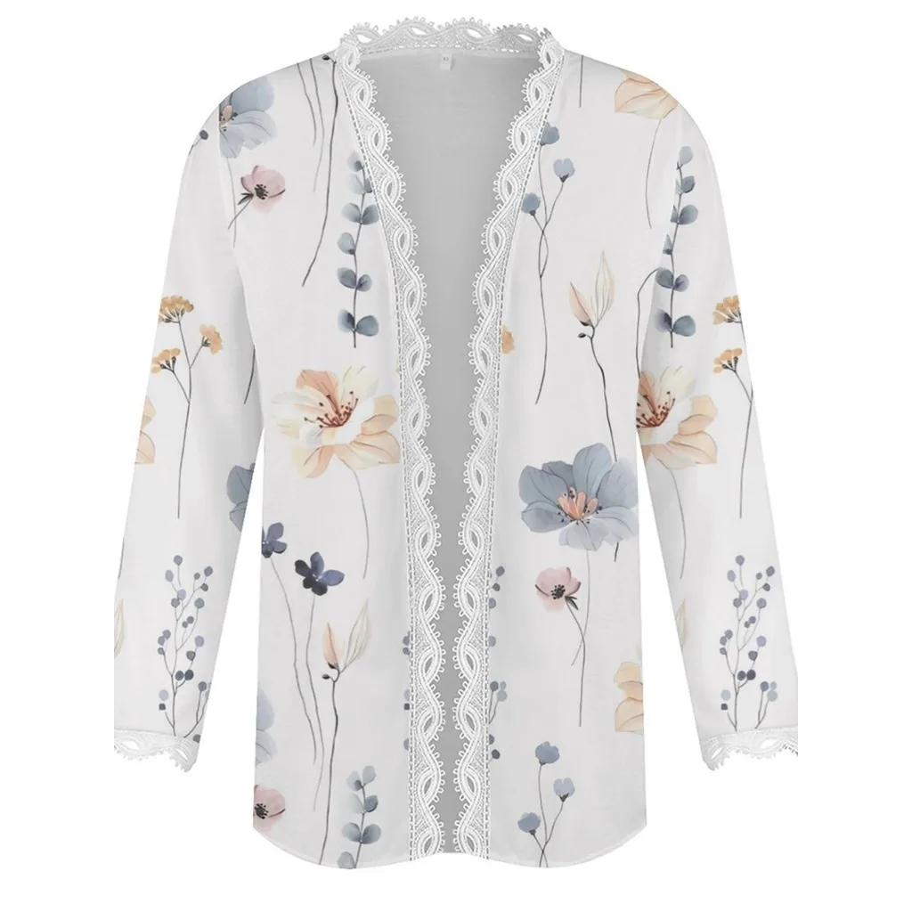 2023 Autumn and Winter Female Long-sleeved Lace Cardigan Printed Coat Plus Size Women Clothing