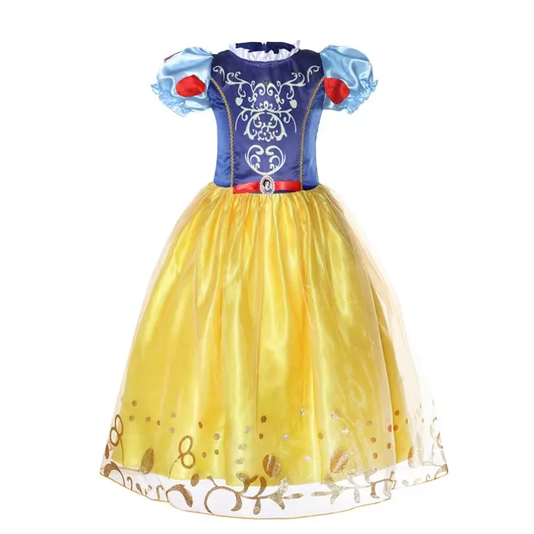 Snow White Cosplay Royal Ball Gown Girls Deluxe Princess Dress Prom Make up Party Puffy Fairy Tale Toddler Halloween Apparel 6Yr