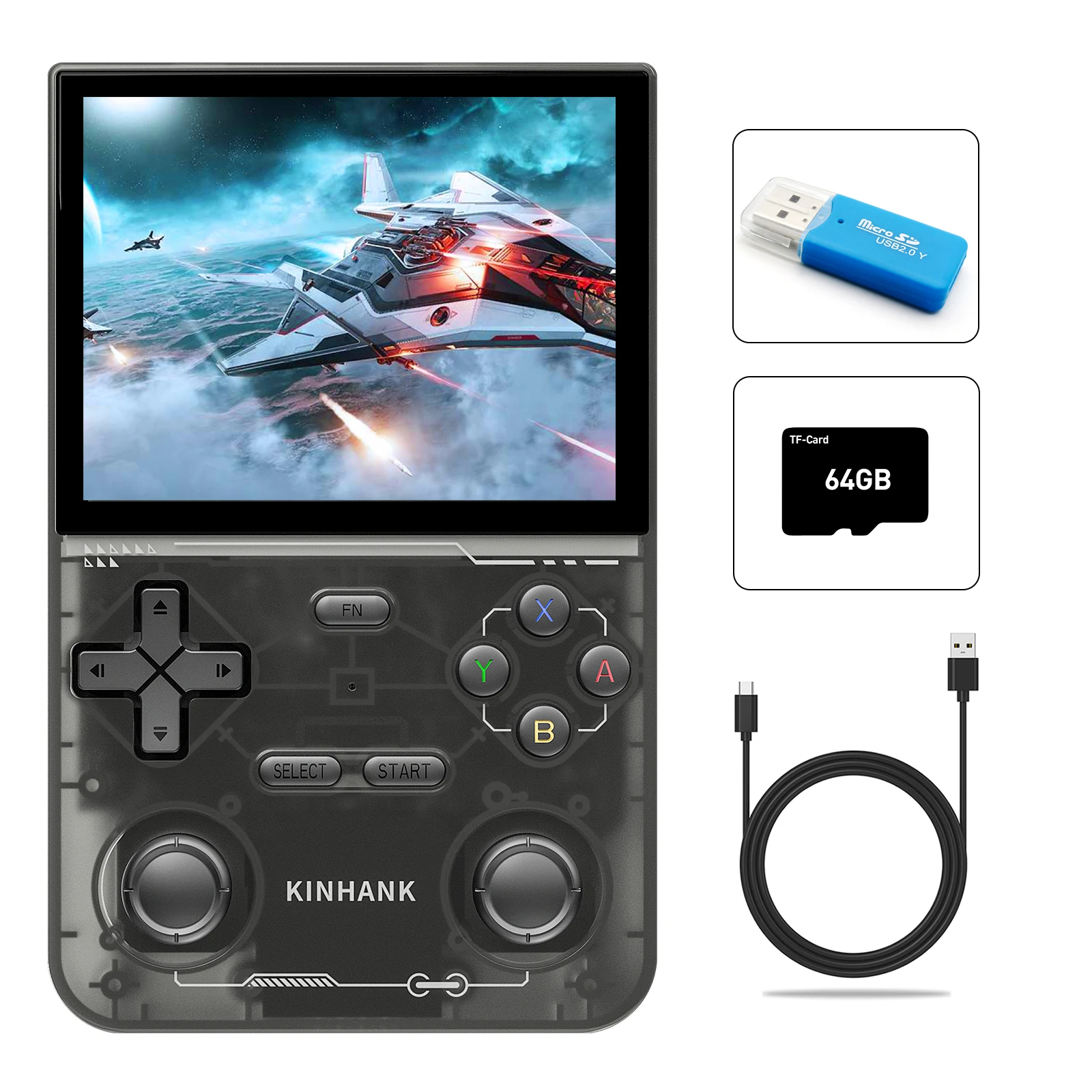 KINHANK Open Source K36 Retro Handheld Video Game Console 16000 Games Emulator for PS1/PSP/DC/N64/SS 500nit 3.5 Inch IPS Screen