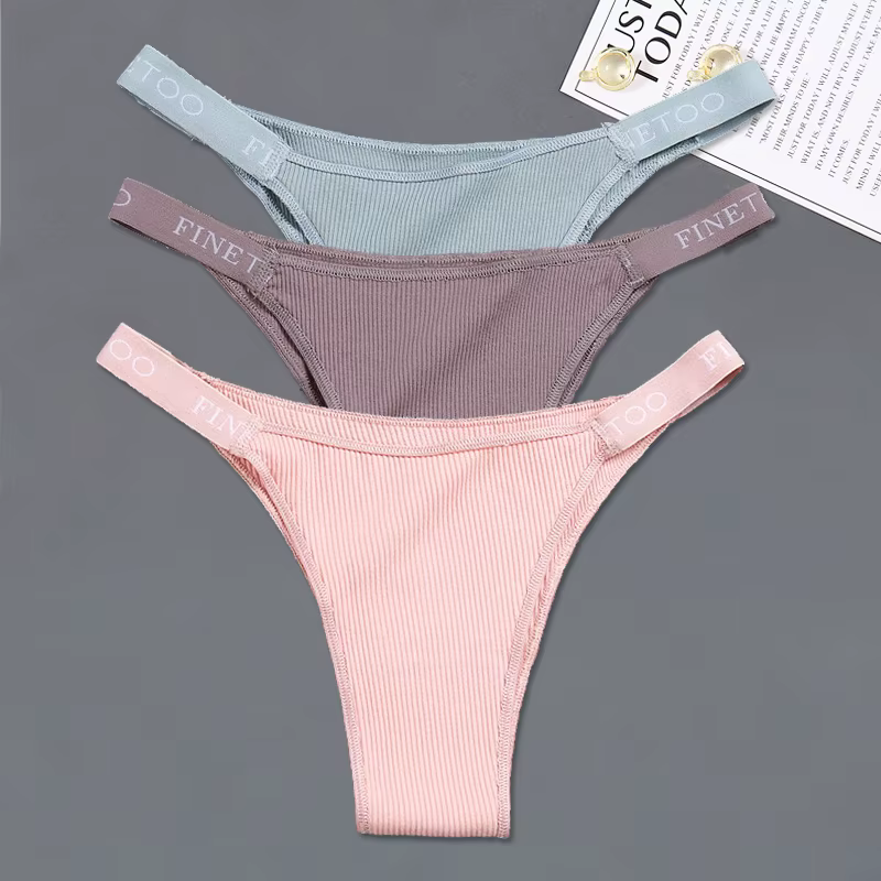 FINETOO Cotton Panties 3Pcs/set Low-Rise Bikini Underwear Women Letter Belt Underpants Ladies Comfortable Briefs Female Panties