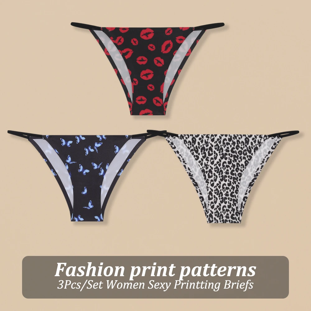3PCS/Set Seamless Women Panties Sexy Low Rise Butterflies Leopard Bikini Briefs Female Ice Silk No Trace Underwear Soft Lingerie