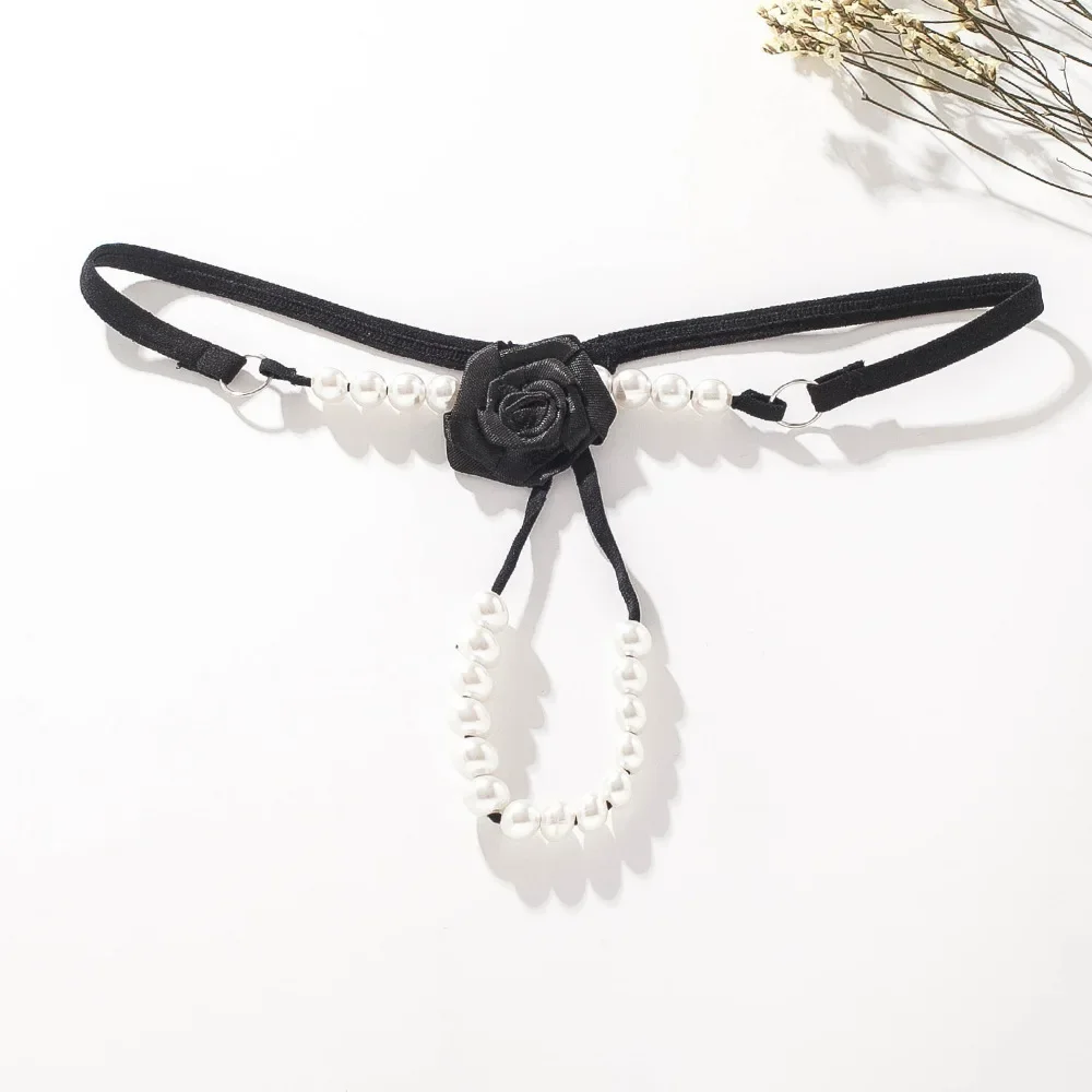 Beading Women Sexy Panties Rose Ladies Underwear Thin-Strap Female G-String Pearl Massage Pants Open Crotch Woman Lingerie Thong