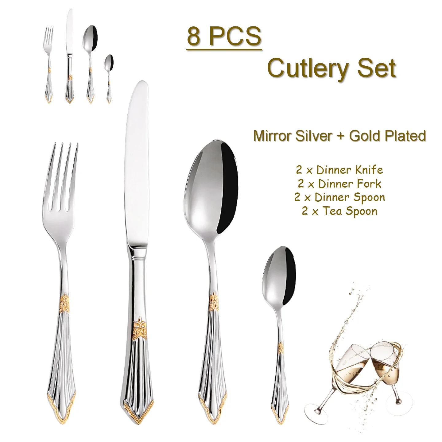 8PCS - Gold Plated