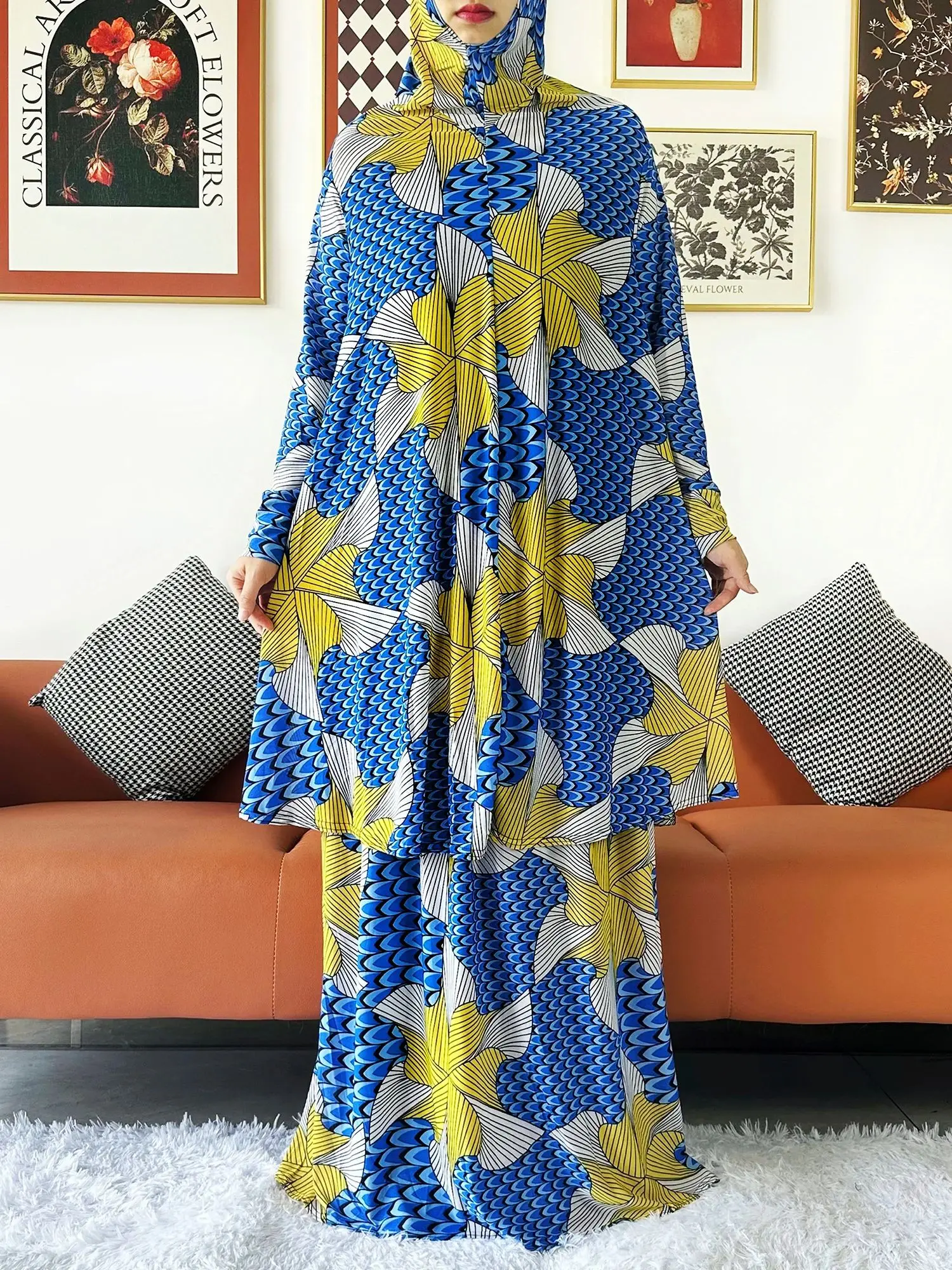 Two Piece Set Jilbab Prayer Floral Muslim Abaya Set Women Prayer Garment Dress Hijab Long Khimar Skirt Sets Islamic Ramadan