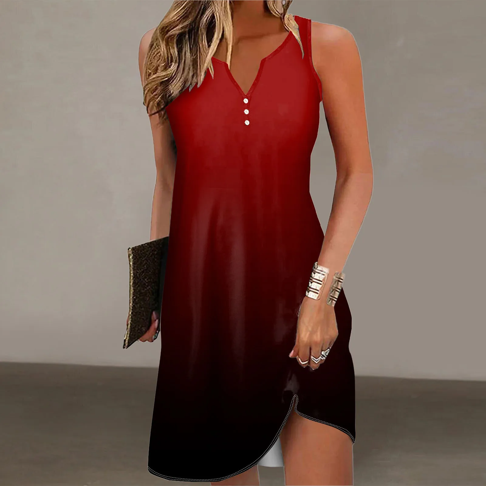 Dresses For Women Casual Plus Size Womens Summer Dress Casual Button Down V Neck Sleeveless Boho Vestidos Verano Moda 2024