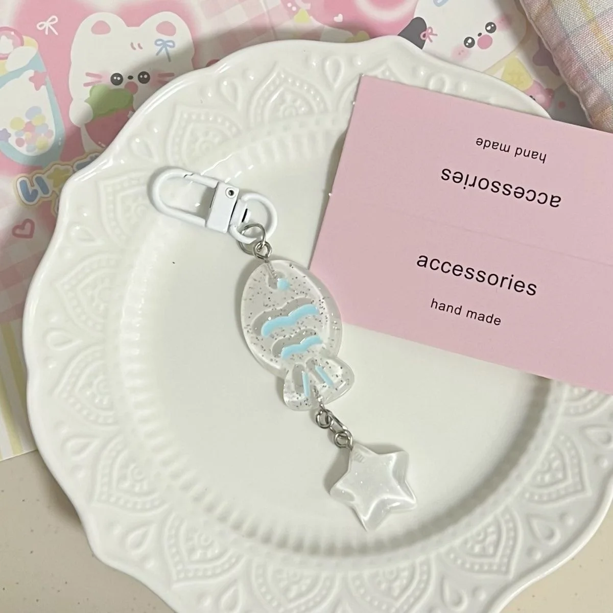 Shiny Pink Blue Cartoon Carp burning Keychain Cute Creative Fish Keyring Bag Pendant Backpack Decoration For Women Girls Gifts