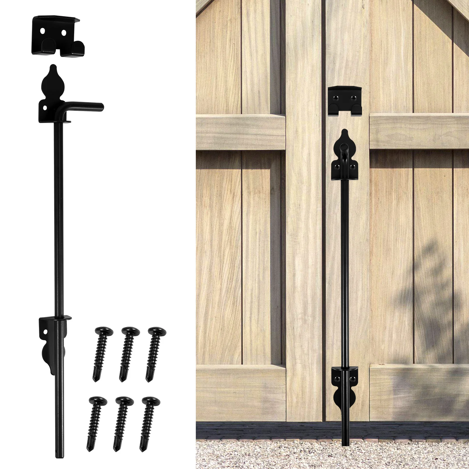 12/18 inch Fence Ground Latch Multipurpose Heavy Duty Iron Gate Ground Latch Gate Drop Rod Kit for Wood PVC Gates Fences Doors