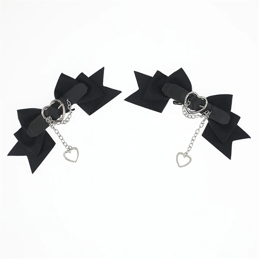 1 Pair Lolita Girls Bowknot Hair Clip Women Leather Heart Bucklt Belt Punk Hairpin Female Maid Cosplay Hair Barrettes Ornament