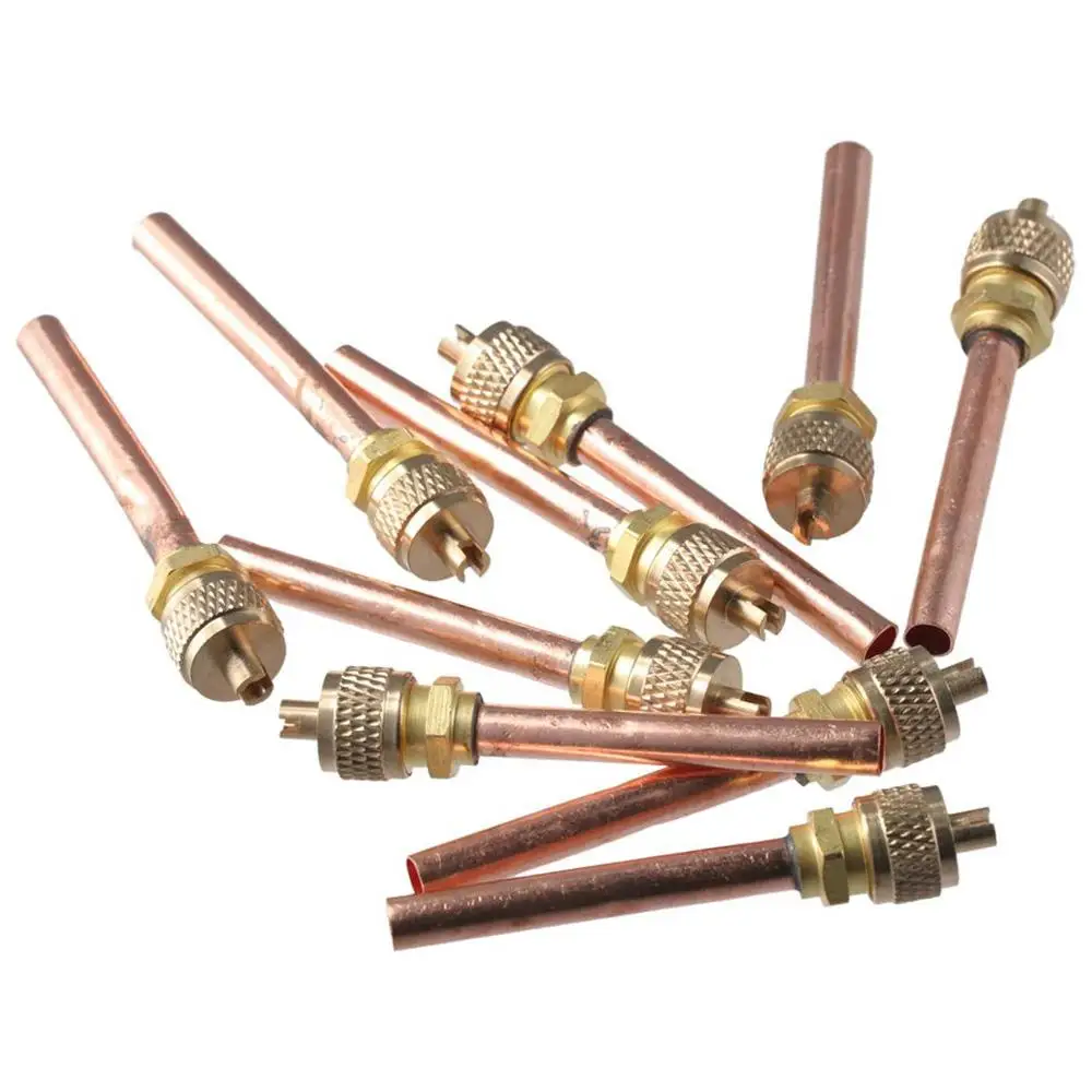 10pcs 2.48" Length Access Valve High Quality Gold Brass Service Valve Charge Needle Valve Air Conditioner