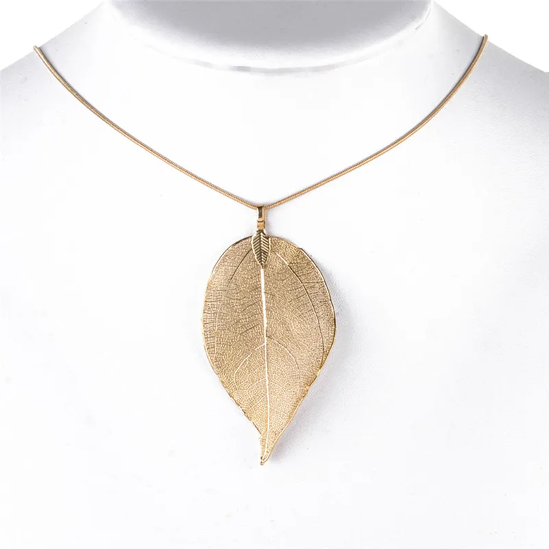 Unique Women Fashion Jewelry Simple Leaf Sweater Pendant Long Chain Necklace