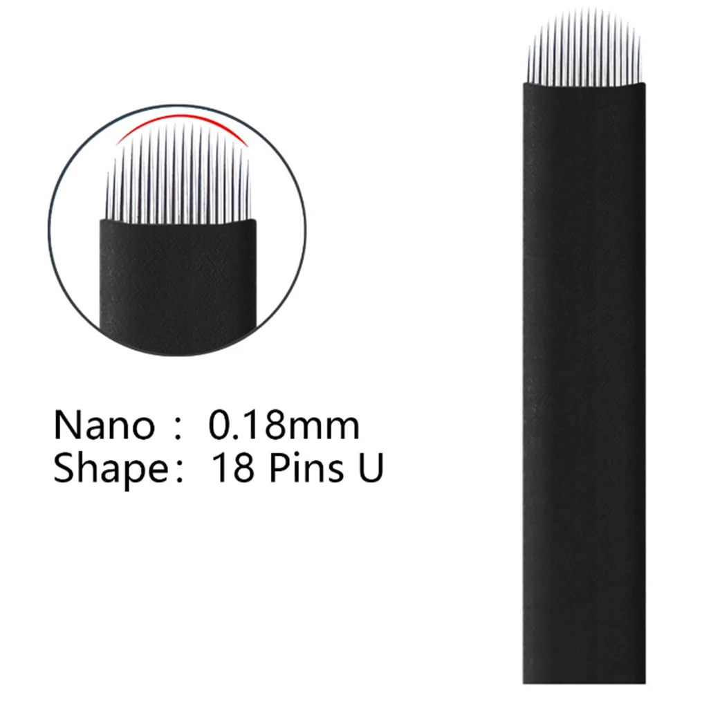 U Shape 50Pcs Disposable Microblading Needles,Yoomay Permanent Makeup Supplies Manual Eyebrow Shading Blades (0.18mm 18 U Pins)