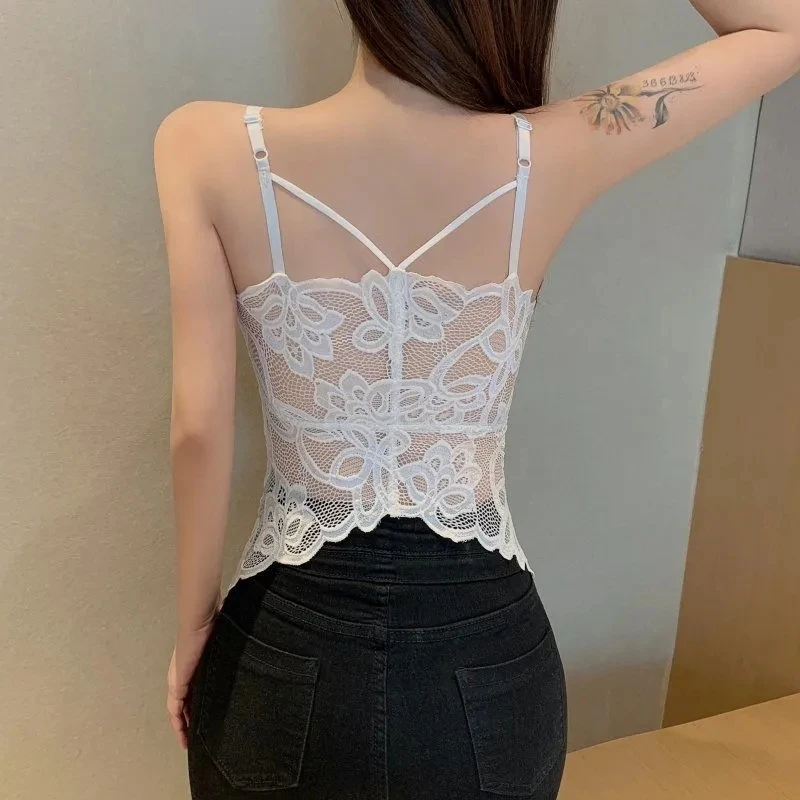 Camisoles for Women Lace Tank Top with Built In Bra Sexy Lingerie Black Crop Top Large Size White Lace Camis Padded Tank Top