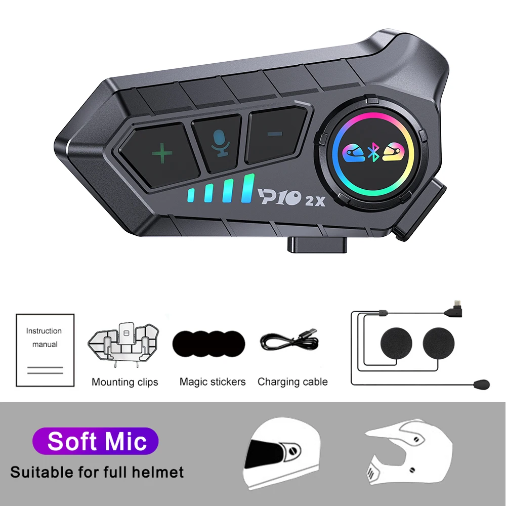 2000mah Motorcycle Intercom Helmet Headset Wireless Communicator Interphone Waterproof Bluetooth Earphone Handsfree Call 300m