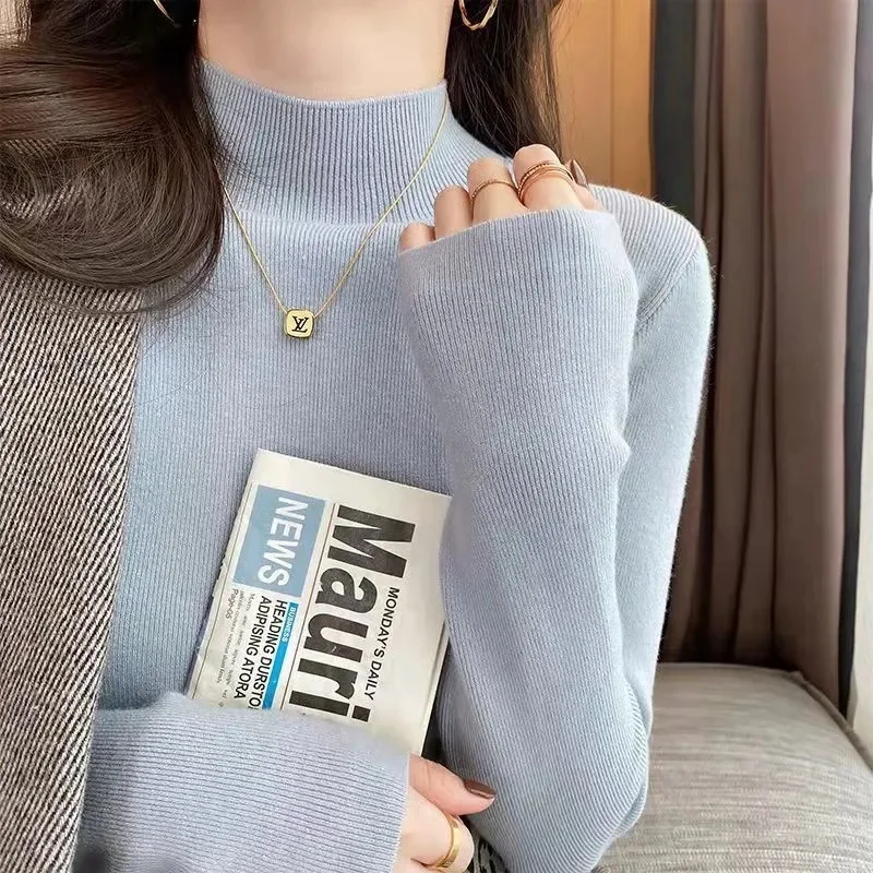 Autumn Winter Thick Knitted Sweater Women Fashion Korean Turtleneck Bottoming Shirt Long Sleeve Sweater Soft Warm Jumper