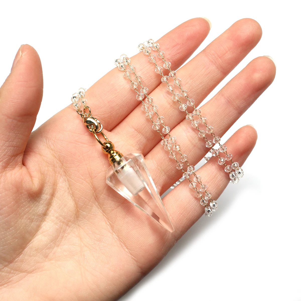 Natural Perfume Bottle Pendant Necklace Amethysts Rose Quartzs Essential Oil Diffuser Pendant Pearl Chain Necklace Women Jewerly