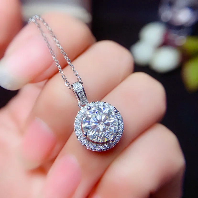 Flower 2ct Lab Moissanite Diamond Pendant Real 925 Sterling Silver Charm Party Wedding Pendants Necklace For Women Jewelry Gift