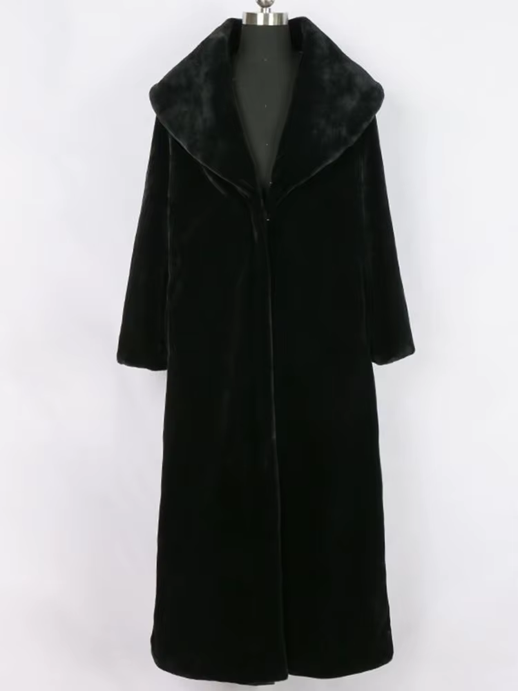 Nerazzurri Extra Long Black Winter Faux Fur Coat Women Long Sleeve Plus Size Elegant Fluffy Sheared Mink Fur Overcoat 6xl 7xl