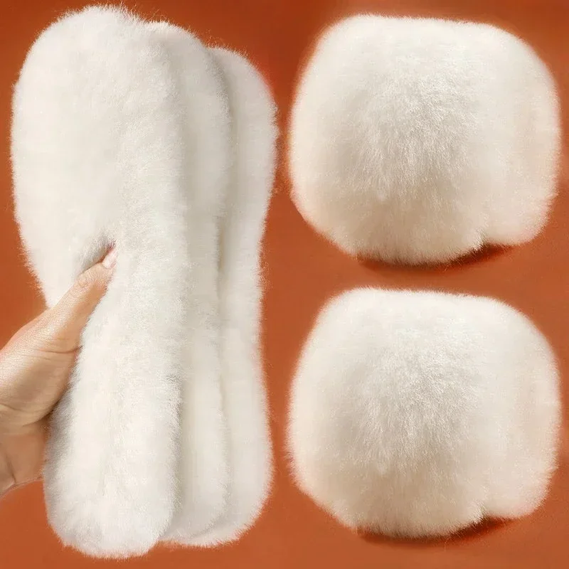 Genuine Sheepskin Fleece Insoles Men Women Winter Thick Cashmere Thermal Real Wool Insoles for Shoes Inner Soles for Snow Boots