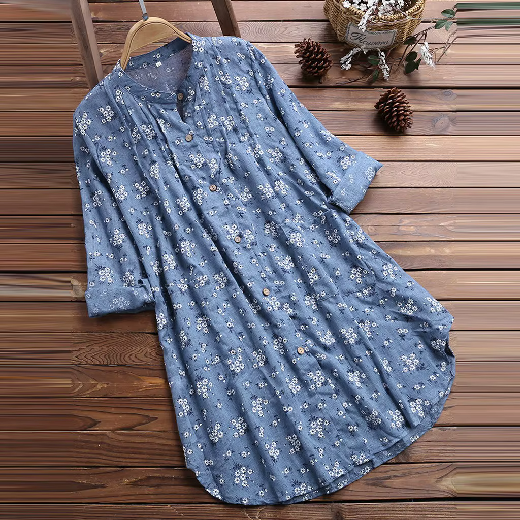 Plus Size 5XL Vintage Floral Print Long Shirts Womens Tops And Blouses Autumn Women Long Sleeve Button Up Shirt Tunic Tops Blusa