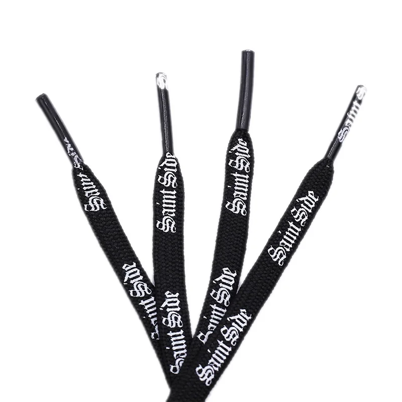 7mm Printing Saint Side White Black Letter Flat Waist Laces Men Women Sneaker Ropes Boots Canvas Casual Cords Shoe Accessories