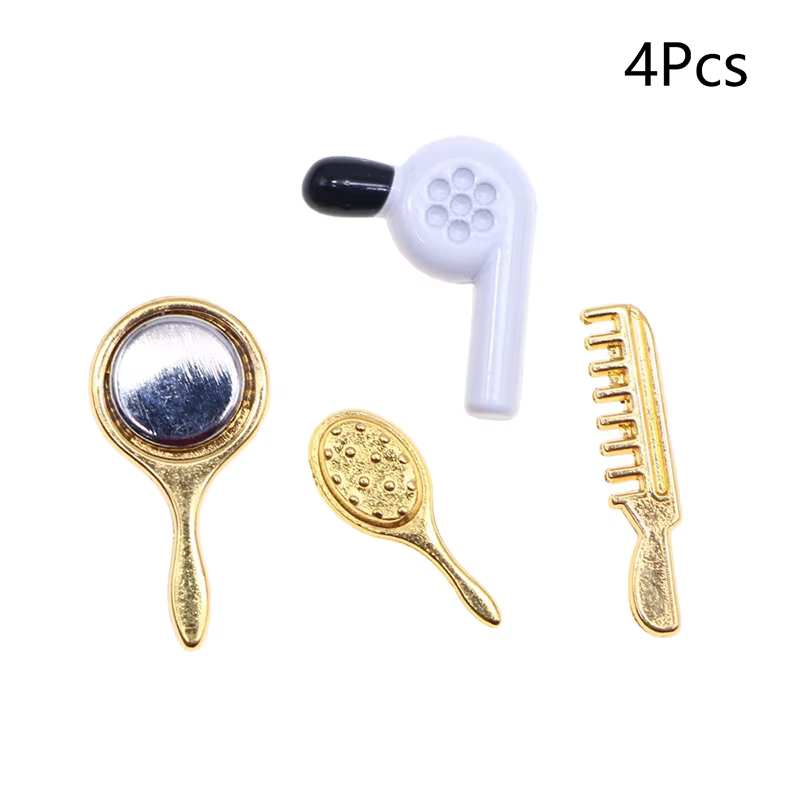 1Set 1:12 Dollhouse Miniature Simulation Hair Comb Mirror Hair Dryer Home Model For Doll House Decor Accessories Toys Gift