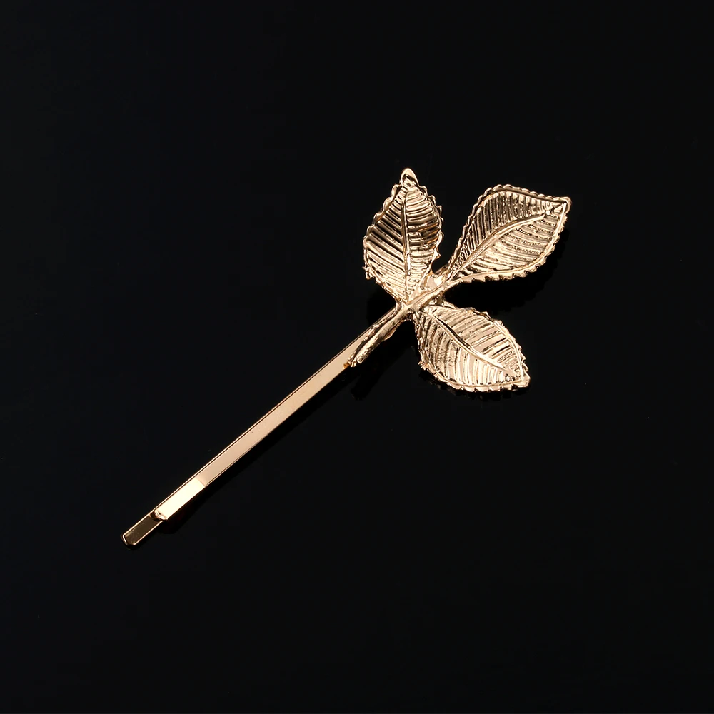 Fashion Women Metal Gold Leaf Shape Hair Clip Bride Hairpins Bobby Pin 3 Styles Barrettes Hair Styling Tool Girls Hair Accessory