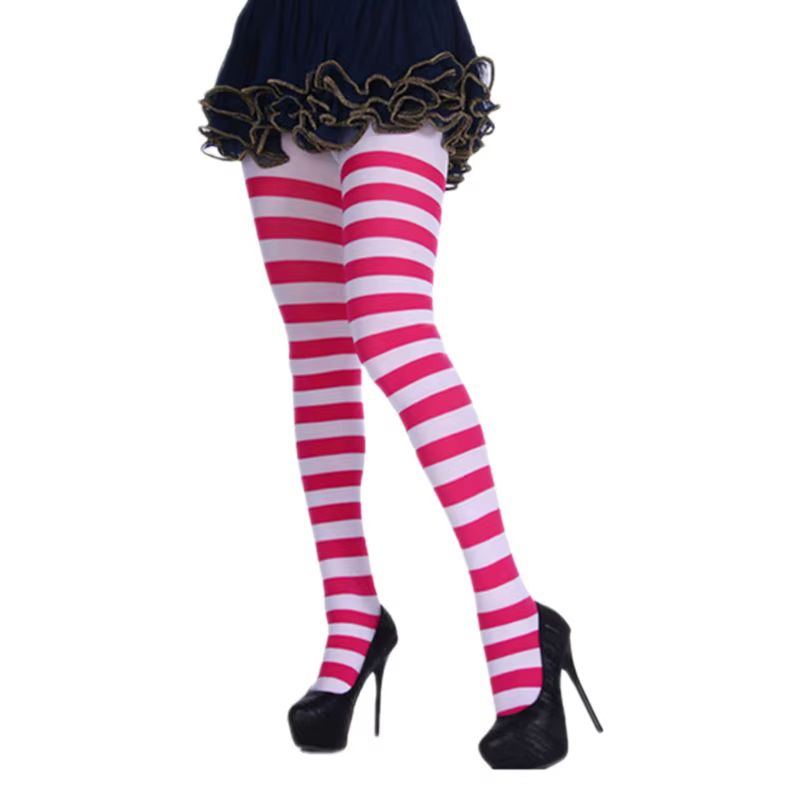 Women Multicolor Striped Tights Full Length Footed High Waist Leggings Elastic Long Stockings Pantyhose for Mardi Gras