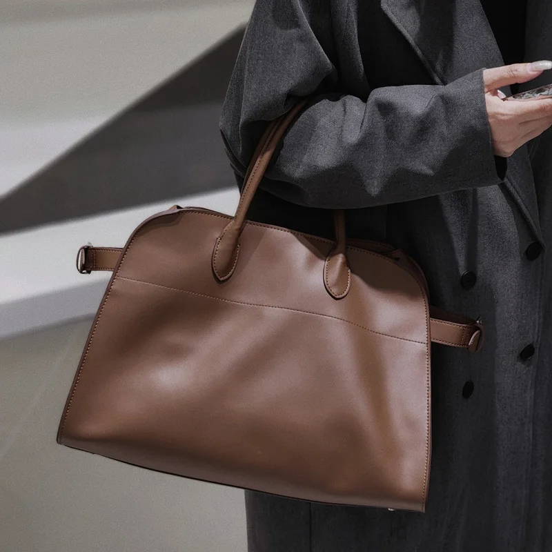 Donna-in First Layer Cowhide Handbag Genuine Leather Women Commute Casual Top Handle Bag Large Capacity