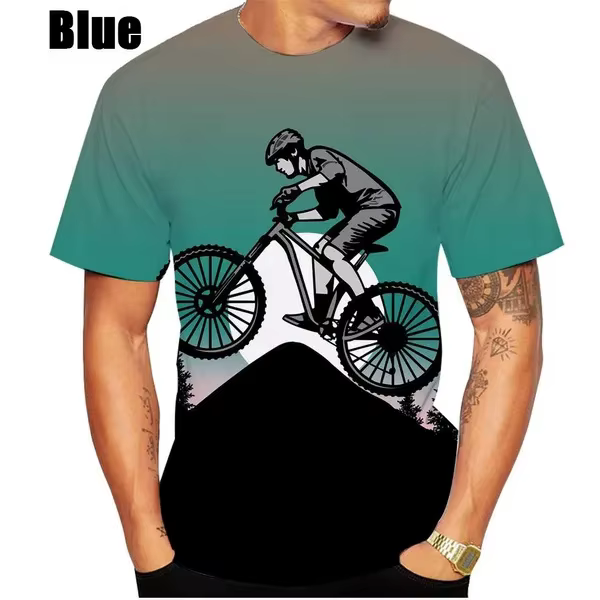 Summer Men T Shirts 3D Print Bicycle Graphic Tee T Shirt For Men Women Short-sleeved Round Neck Men's Plus Size Tops Streetwear