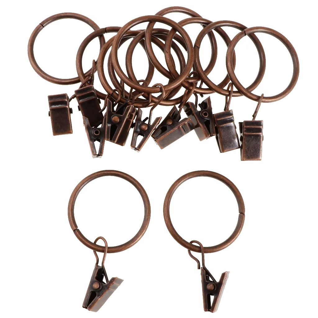 12Pcs Metal Curtain Drapery Rings Hook With Clips & Eyelets, for 25mm/32mm Dia Rod