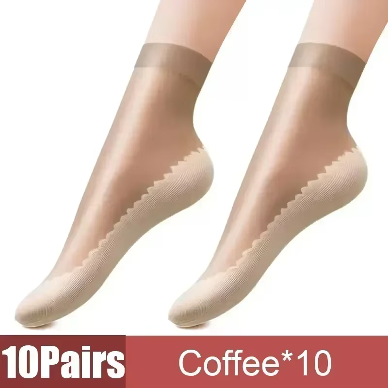 1/10Pairs Women Soft Socks Velvet Silk Socks Non-Slip Bottom Splice Transparent Ladies Ultrathin Spring Summer Breathable Sock