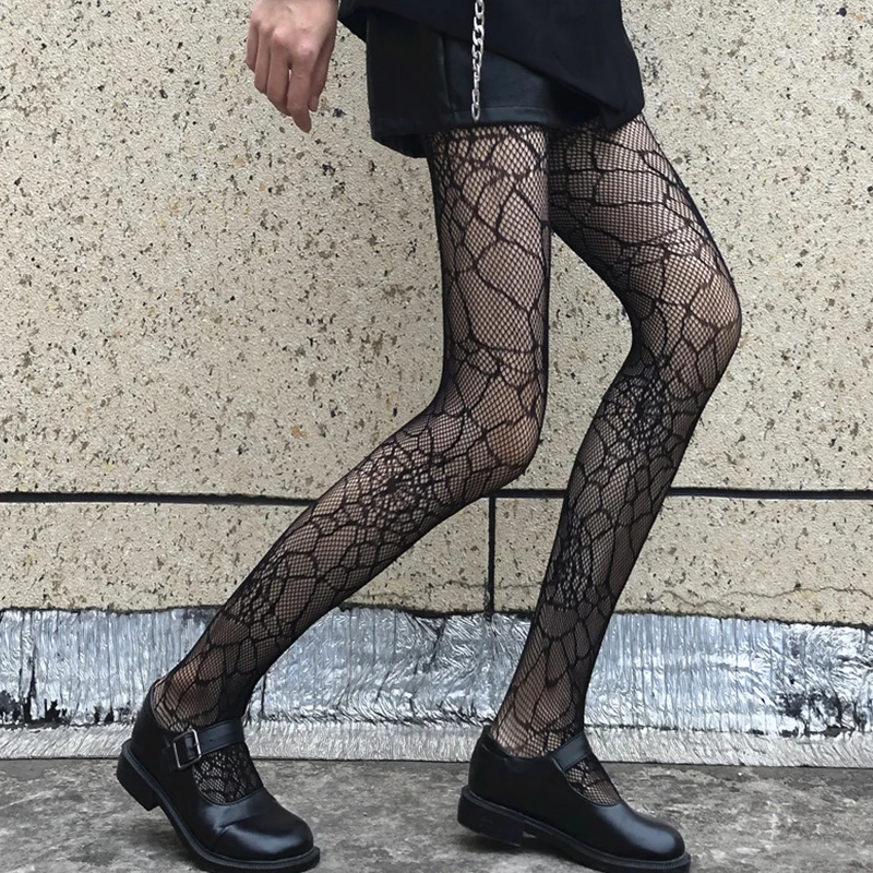 Japanese Girls Goth Punk Retro Spider Web Tights Classic Lolita Sexy Cosplay Anime Pantyhose Women Lace Mesh Stockings Bottomed