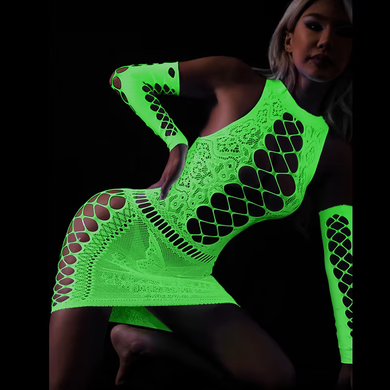 Sexy Bodysuit Glow in Dark Porno Women Erotic Lingerie Babydoll Plus Size Sexy Costumes for Women Luminous Mesh for Sex Dresses