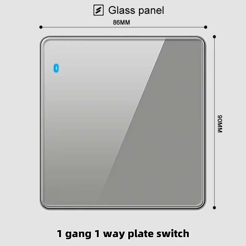 Grey Glass 18W 3.1A Double 13A UK Universal Socket with 2 USB Type A C TV Data Outletand 1 2 3 4 Gang Big Button with LED Neon