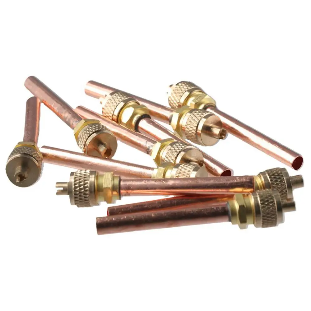 Brass Access Valve Air Conditioner Service Valve Charge Needle Valve Tube 2.48" Length Refrigeration Valve Pack of 10