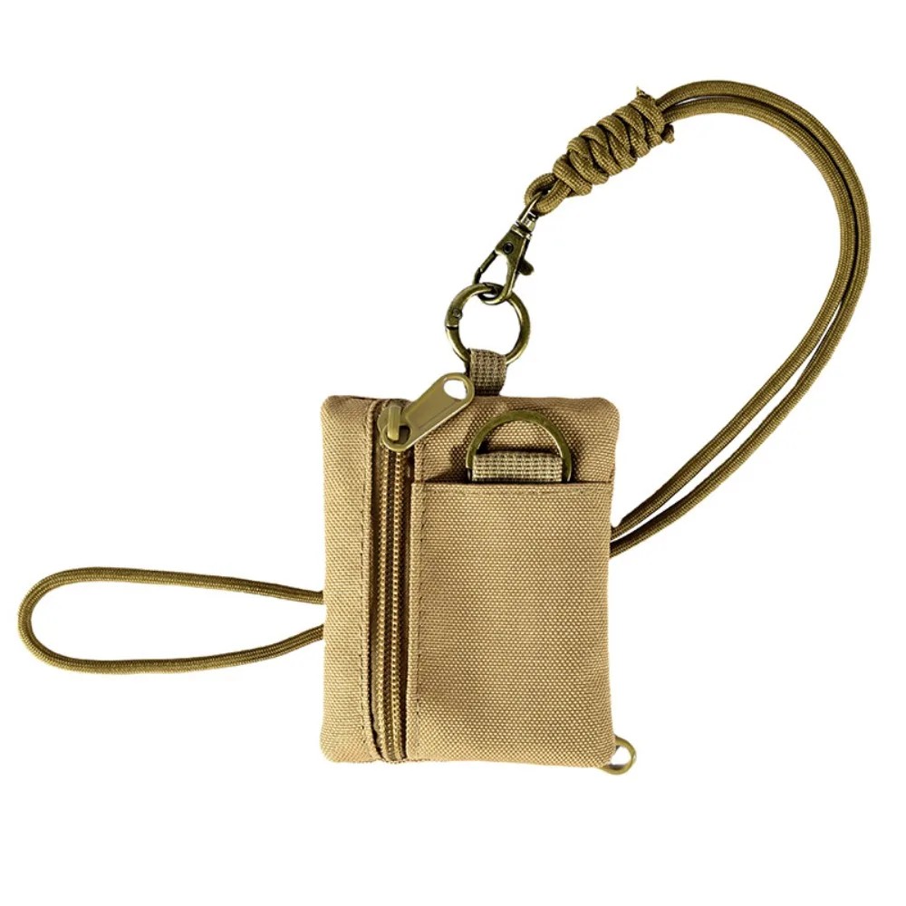 Durable Square Hanging Neck Coin Purse Zipper Nylon Oxford Cloth Mini Wallet Casual with Lanyard Small Card Holder Men