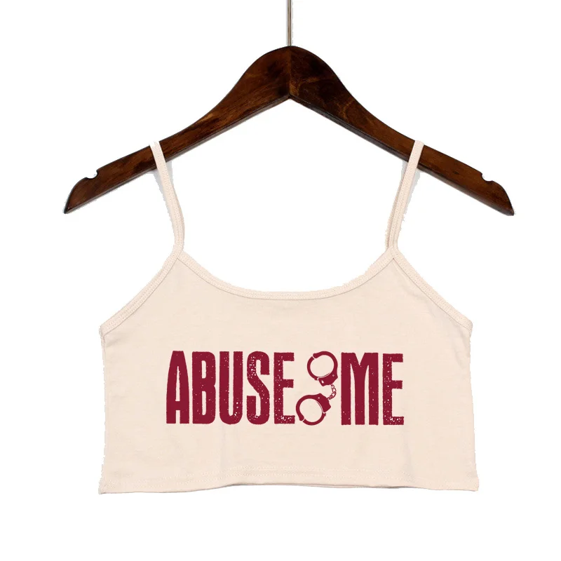 Abuse Me Letters Camis Backless Camisole Summer Crop Top Sexy Tops for Women Seamless Sleeveless Tank Tops Female Clothes