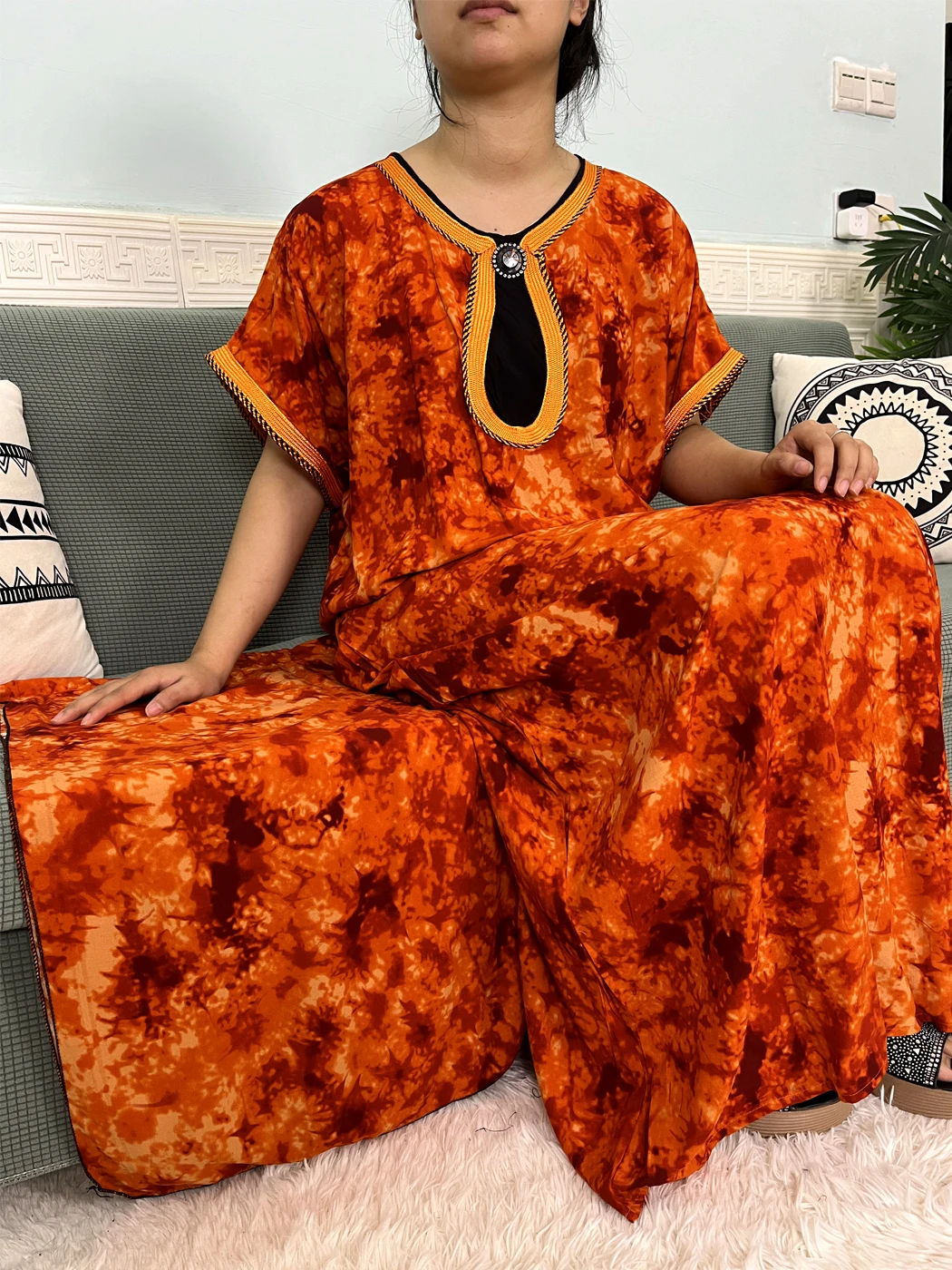 2024 Muslim Abayas For Women Cotton Tie Dye Printing Summer Short Sleeves Loose Femme Robe African Islam Dresses With Headscarf