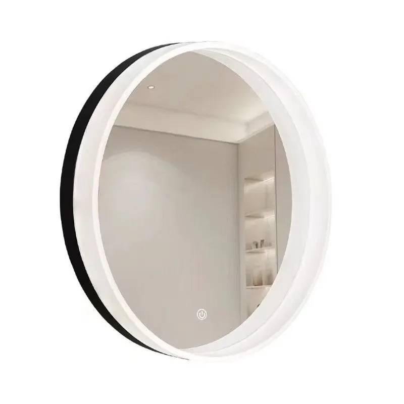 Modern Defogging Makeup Mirror Home Toilet Round Mirrors Smart Bathroom Mirror Solid Wood Round Wall Mounted Mirror with Shelf