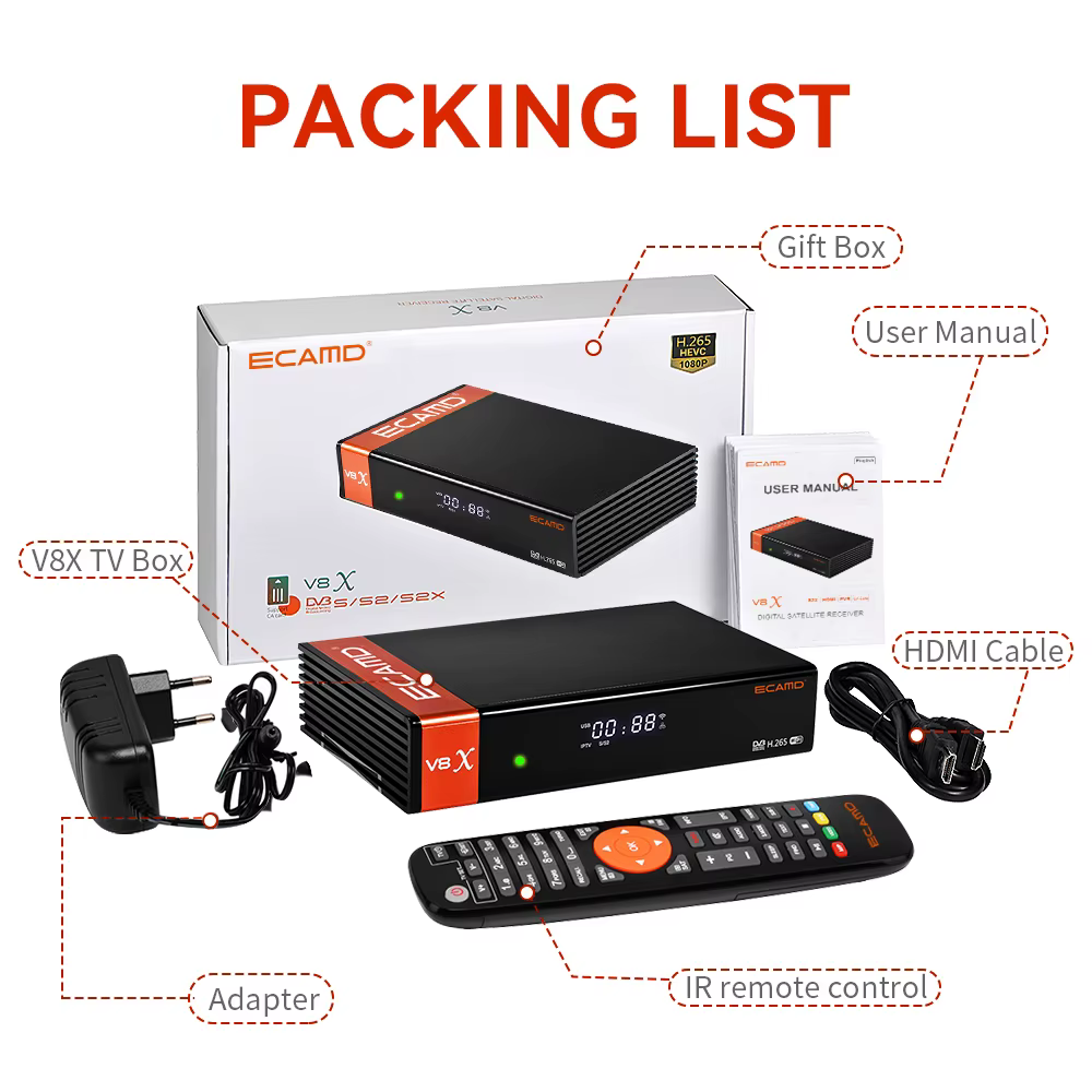 ECAMD V8X Satellite TV Receivers DVB-S/S2/S2X 1080P FHD Built-in 2.4G WIFI Support CA Card Slot PK V8 Nova Upgrade GTMEDIA V8X