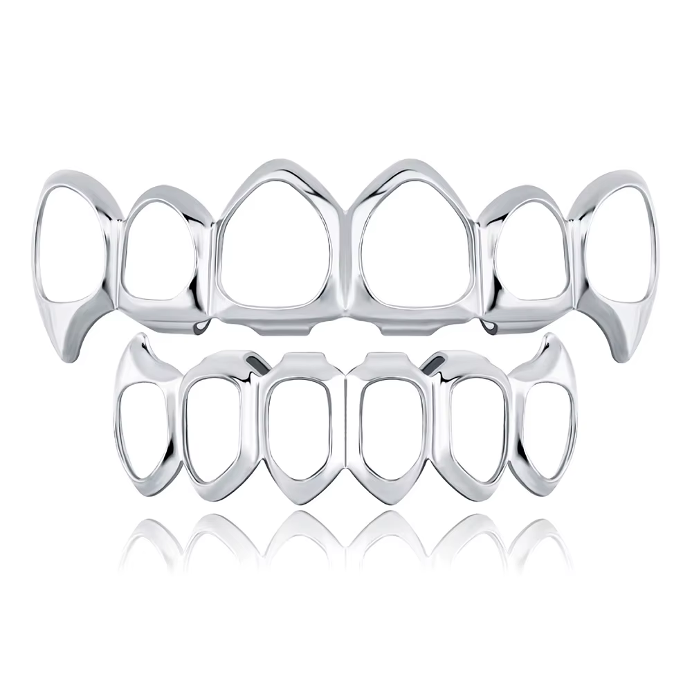 RACHELZ 2024 Hip Hop Top&Bottom Full Hollow Teeth Grillz Classic Tooth Caps For Women Men Rapper Body Jewelry