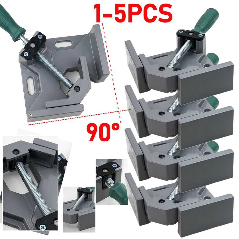 90 Degrees Angle Clamp Aluminum Alloy Wood Working Jigs Single Handle Adjustable Swing Jaw for Welding Woodworking Photo Frame