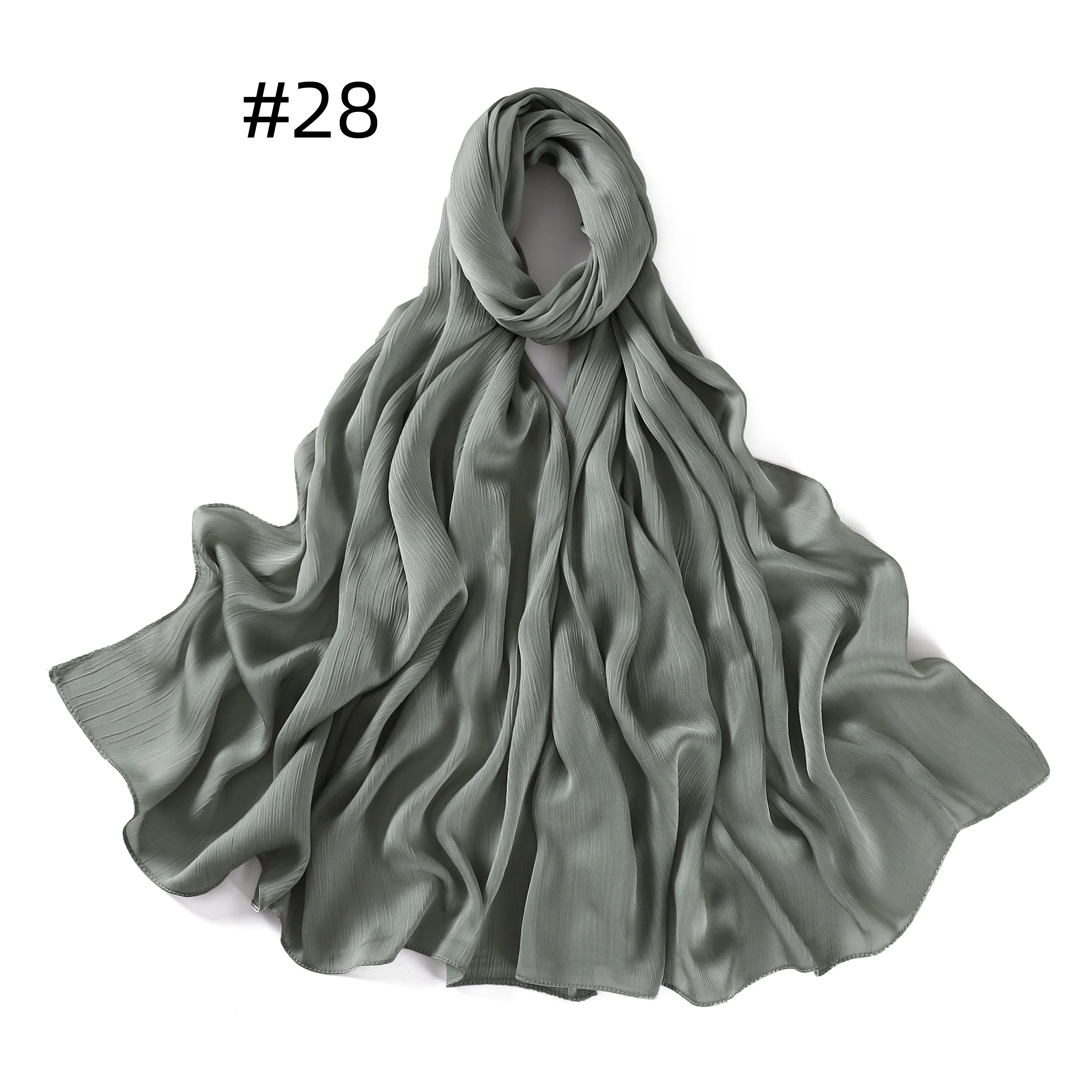 1 Piece Muslim Wrinkle Long Shawl Solid Color Pleated Wrap Scarves Crinkle Satin Silk Hijab For Women