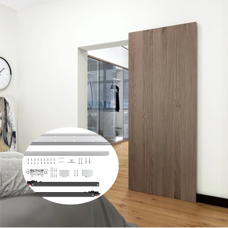 48" Hidden Sliding Barn Door Hardware Track Kit,Floating Soft Closing Interior Wall Mount Track Rolling Set,No Floor Rail