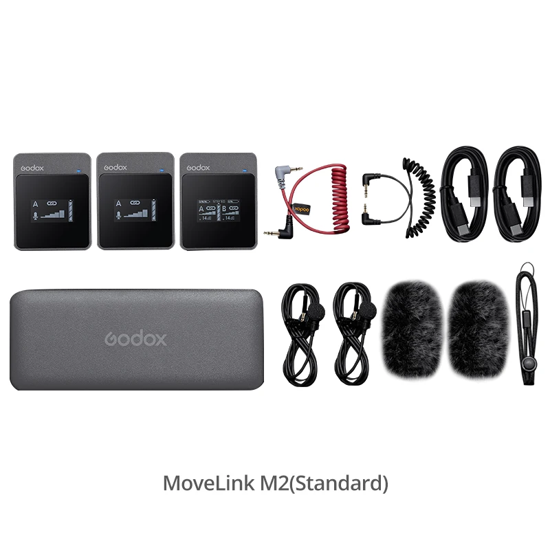 Godox MoveLink M2 2.4GHz Wireless Lavalier Microphone for DSLR Cameras Camcorders Smartphones, and Tablets for YouTube