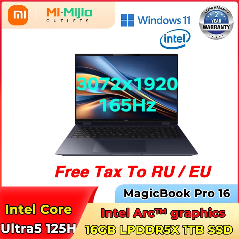 HONOR MagicBook Pro 16 Gaming Laptop Ultra5 125H 16G/24G 1T SSD Intel Arc graphics 3K 165Hz Screen 16-inch Design Al Notebook