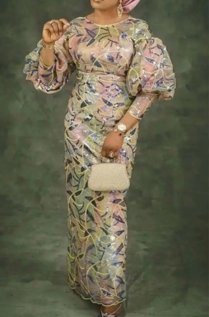 Autumn Elegant New African Dresses for Women African Women Dashiki Abaya Sequined Maxi Dress Africa Clothes Ankara Dresses S-4XL