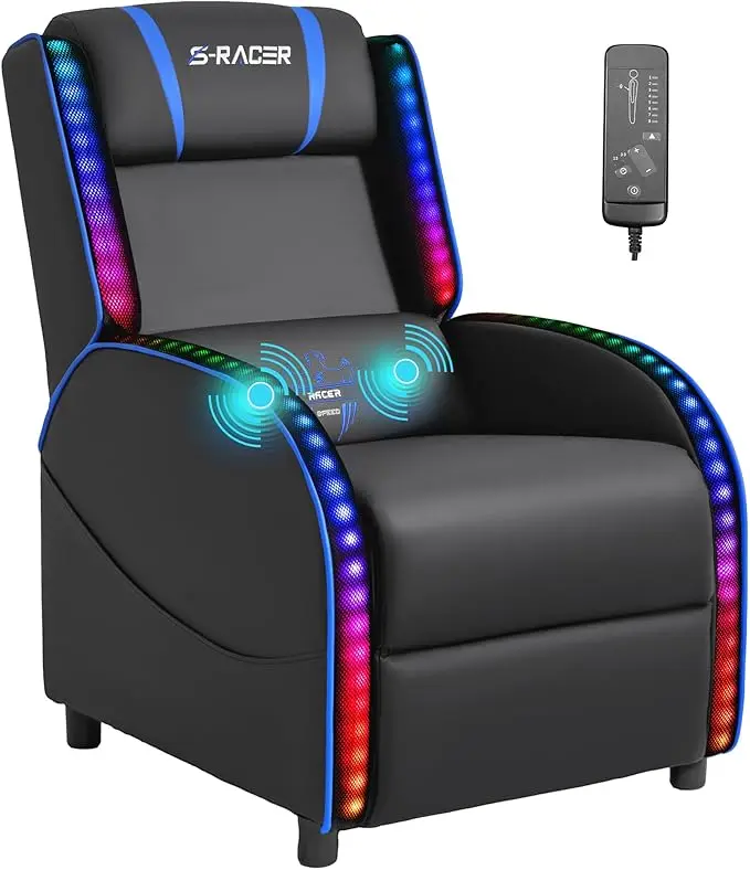 Homall LED Gaming Massage Recliner Chair Racing Style Single Living Room Sofa Comfortable Ergonomic Home Theater Seating(Red)