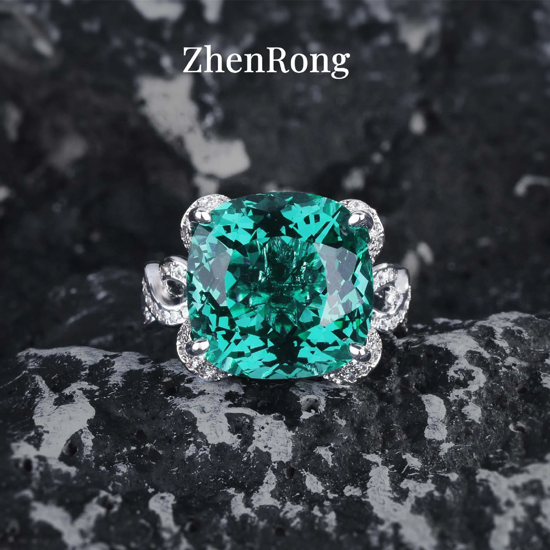 New Women Luxury Simple Bridal Wedding Jewelry Sets 15 Carat Artificial Blue Green Moissanite Pendant Necklaces Earrings Rings