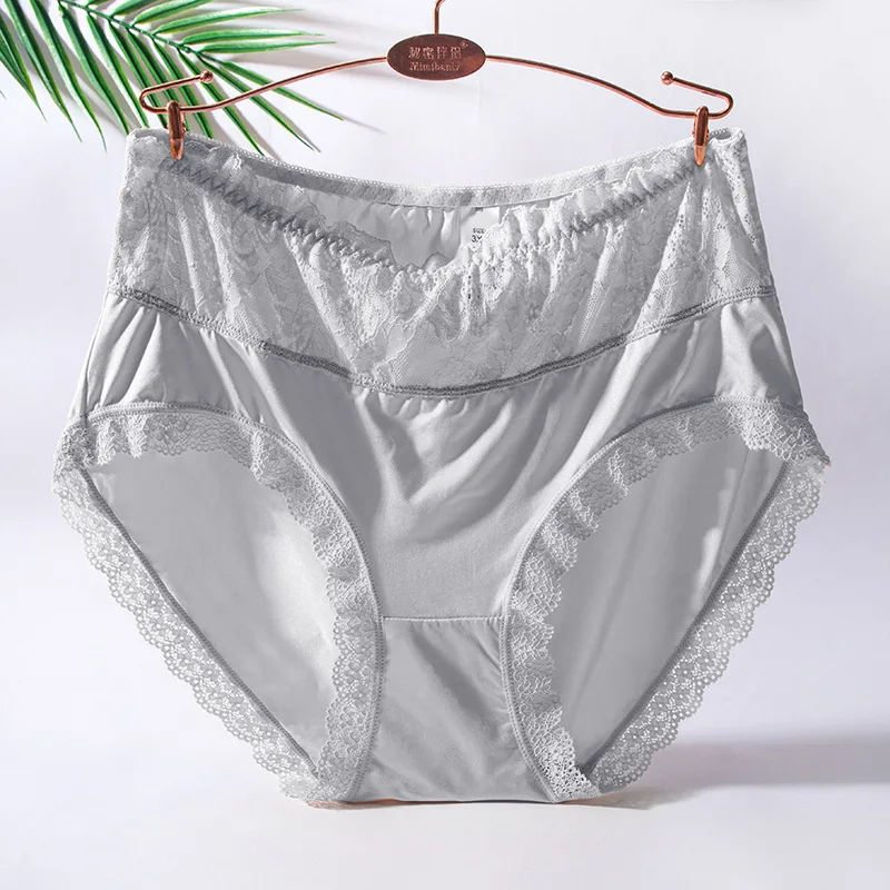 3XL 4XL 5XL Large Size Women Sexy Lace Ice Silk Underwear High Waist Elasticity Shapewear Abdomen Hips Panties Breifs